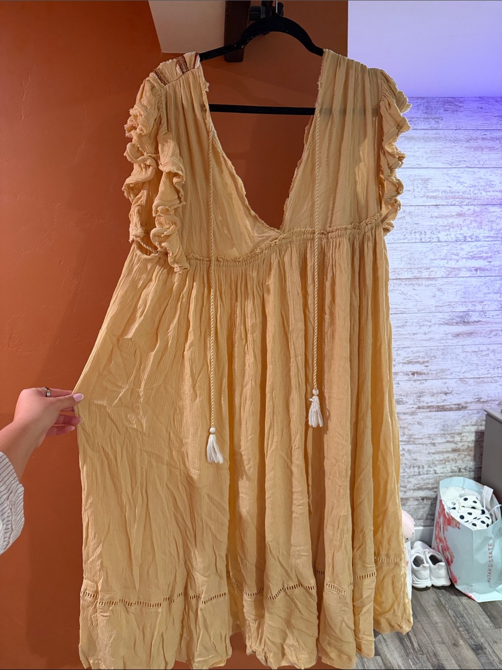 Free People Peach Midi Dress with Embroidered V-Neck - Picture 2 of 4